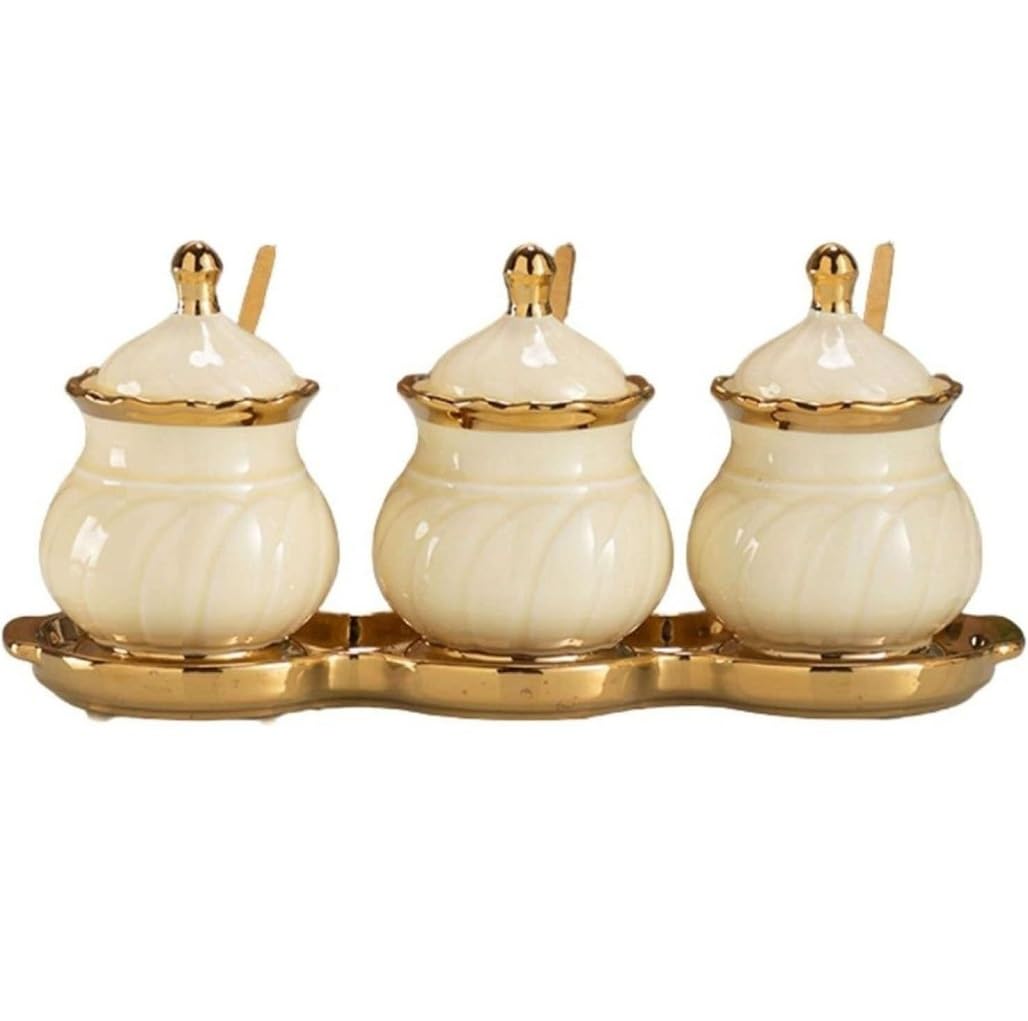 BCJMKDX Fermenter. Ceramic Condiment Jar Set With Lid Seasoning Container Pot Spice Organizer Set For Salt Pepper Sugar(H)