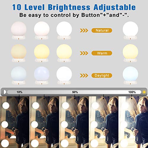 Image of Mirror Lights Hollywood Style Makeup Vanity Light for Mirror, Vanity Lights with 10 Dimmable Bulbs, USB Cable, 3 Color Modes & 10 Adjustable Brightness (USB Charger Not Include)