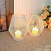 Creatieve vintage kaarsenstandaard, set van 2 stuks, staafkaarsen, metaal, decoratieve kandelaars, staafkaarsen, kaarsenstandaard, kaarsenstandaard, geschikt voor bruiloft, Kerstmis, ovale kandelaar (witte zoom)