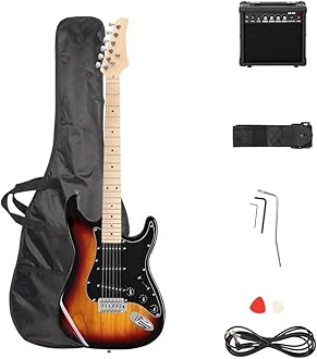 Trayoz Full-Size Electric Guitar Kit with 20Watt Amp, SSS Pickups Beginner Electric Guitars Kit W/All Accessories Strap, Gig Bag & Cable (Brown Sunburst)