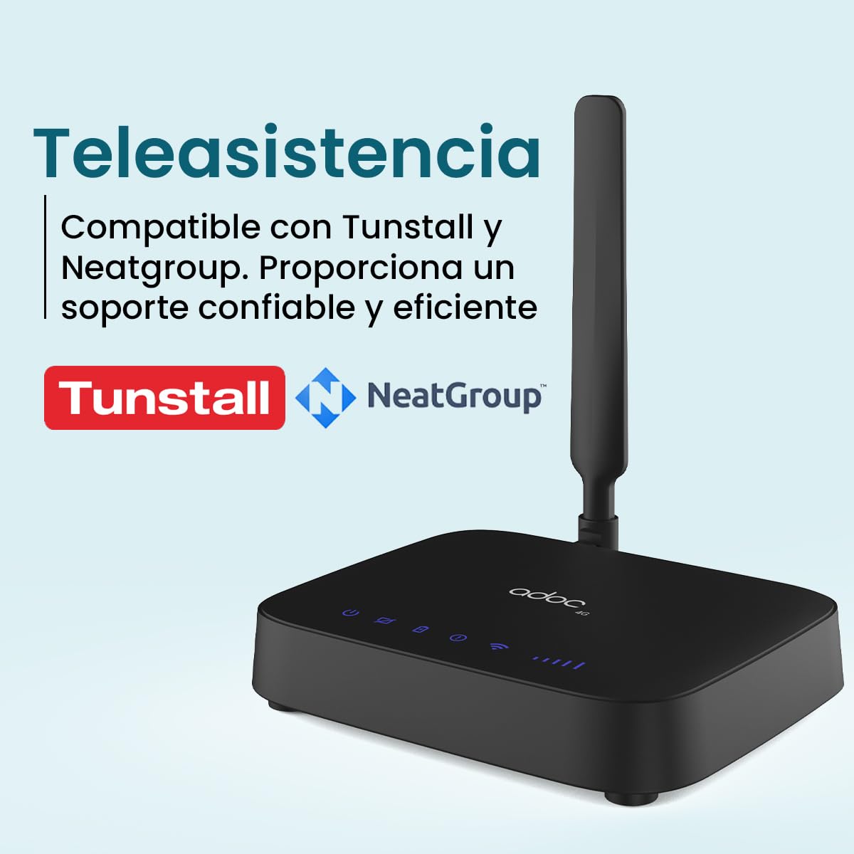 ADOC Caja de Voz V4, Convierte la señal móvil 2G/3G/4G en una línea Fija FXS. Compatible con Teleasistencia. Punto Acceso WiFi Hotspot. 2 Conectores RJ11.