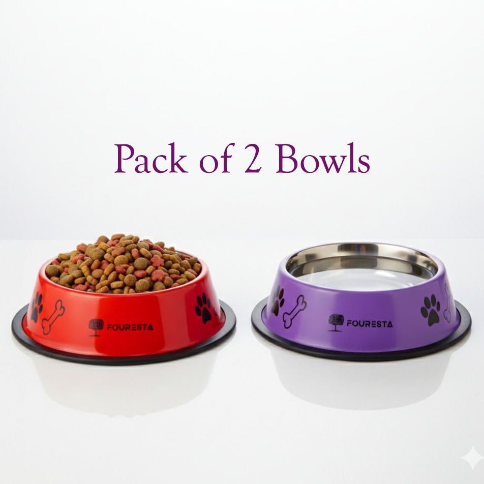 Image of Large Dog Bowl 720ml Combo Pack of 2 - Non Skid Feeding Bowls for Dogs Durable Food and Water Bowl Stainless Steel Pet Bowls Easy to Clean for Daily Use