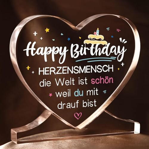 Juratar Geburtstagsgeschenk für Frauen Herzförmige Acryl als Happy Birthday Gifts, Geschenk Freundin Geburtstag, Geburtstagsgeschenk für Beste Freundin, Freund, Mama, Papa, Kollegen, Schwester