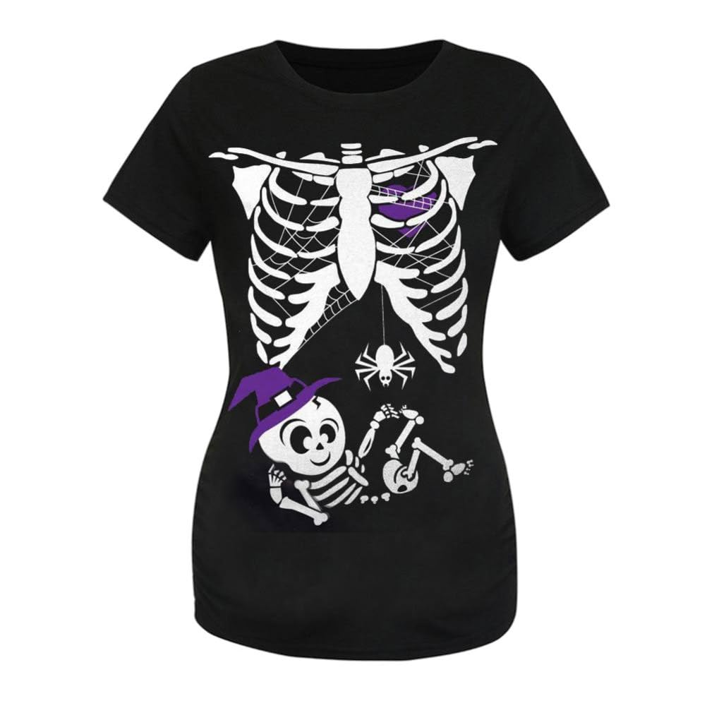 QmjdDymx Camisa de Embarazo de Halloween, Tops de Halloween de Maternidad, Divertidas Camisetas de Halloween, Lindo Estampado de Embarazo de Embarazo Halloween