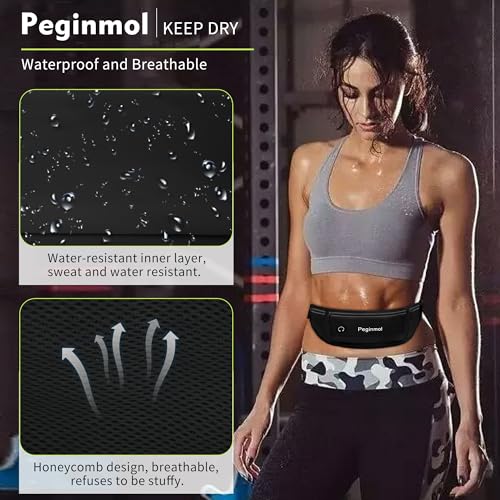 PEGINMOL Laufgürtel für Handy, Lauftasche Jogging Wasserdicht, Läufer-Hüfttasche für Damen und Herren mit 3 Taschen, Großer Kapazität Sportgürtel Verstellbarem Running Belt zum Radfahren (Schwarz)