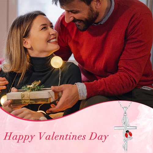 925-Sterling-Silver Cross Necklace for Women - Cute Red Ladybug Necklaces Religious Pendant Hypoallergenic Ladybug Jewelry Birthday Christmas Gift for Daughter Mother2