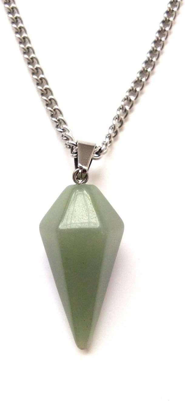 Charm Gemstone Jewelry Hexagonal Pointed Reiki Chakra Pendant Natural Crystal Agate Stone Necklace (Green jade; Chain:24"+2")
