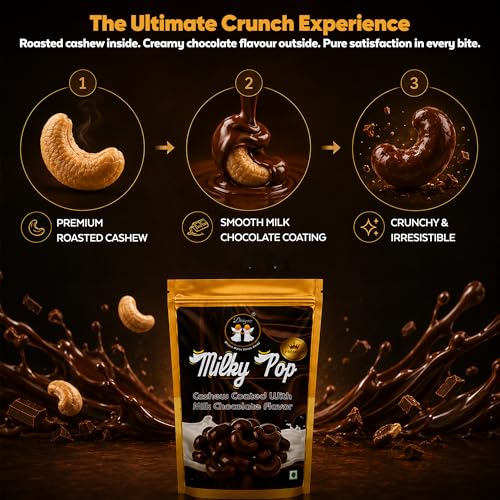 Image of DRIYOZ Milky Pop Chocolate Coated Cashews 250g | Crunchy Roasted Kaju Nuts with Smooth Milk Chocolate Flavour Coating | Premium Sweet Dry Fruit Snack for Gifting, Parties, Travel & Daily Cravings