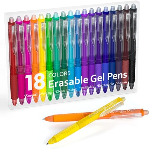 Image of Lineon Erasable Gel Pens, 18 Colors Retractable Fine Point Erasable Pens Clicker for Back to School, Assorted Color Inks, Make Mistakes Disappear for Drawing Writing Planner and Crossword Puzzles