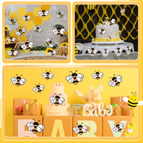 Image of FOBSME 90 Pcs 3D Bee Stickers 3 Sizes Tiny Ornaments for Honey Bee Party Wall Decal Decorations Yellow Honey Bees Clings for Home Classroom Office Fridge Window Decor Spring Summer Party Supplies