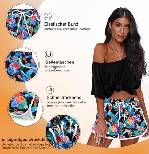 For G and PL Women Hawaiian Badehose Casual Mit Beachrider Und Bedruck Beach Blume tropisch XL 4