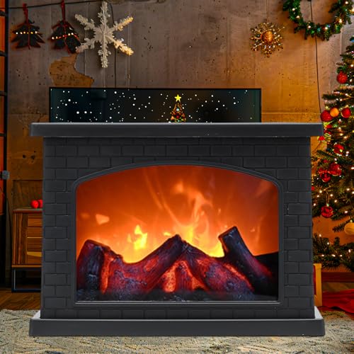 Chimenea LED, Chimenea Decorativa LED, Chimeneas Eléctricas con Efecto Llama de Fuego, USB y Baterías, Simulación de Chimeneas, Decoración de Navidad Invierno, Decoración del Hogar (Cuadrada)