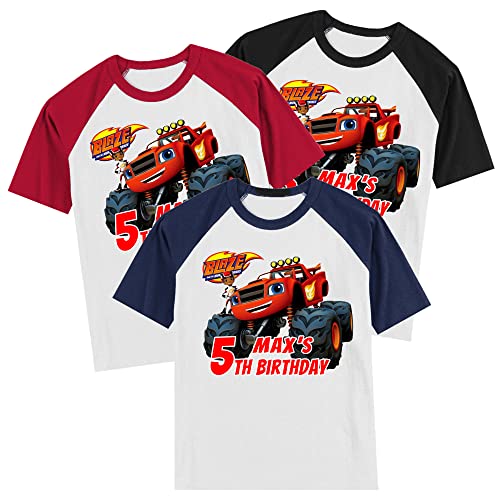 Personalized Monster Truck Birthday Shirt | Personalized with Name and Age | Monster Truck | Unisex Short Sleeve Raglan T-Shirt4