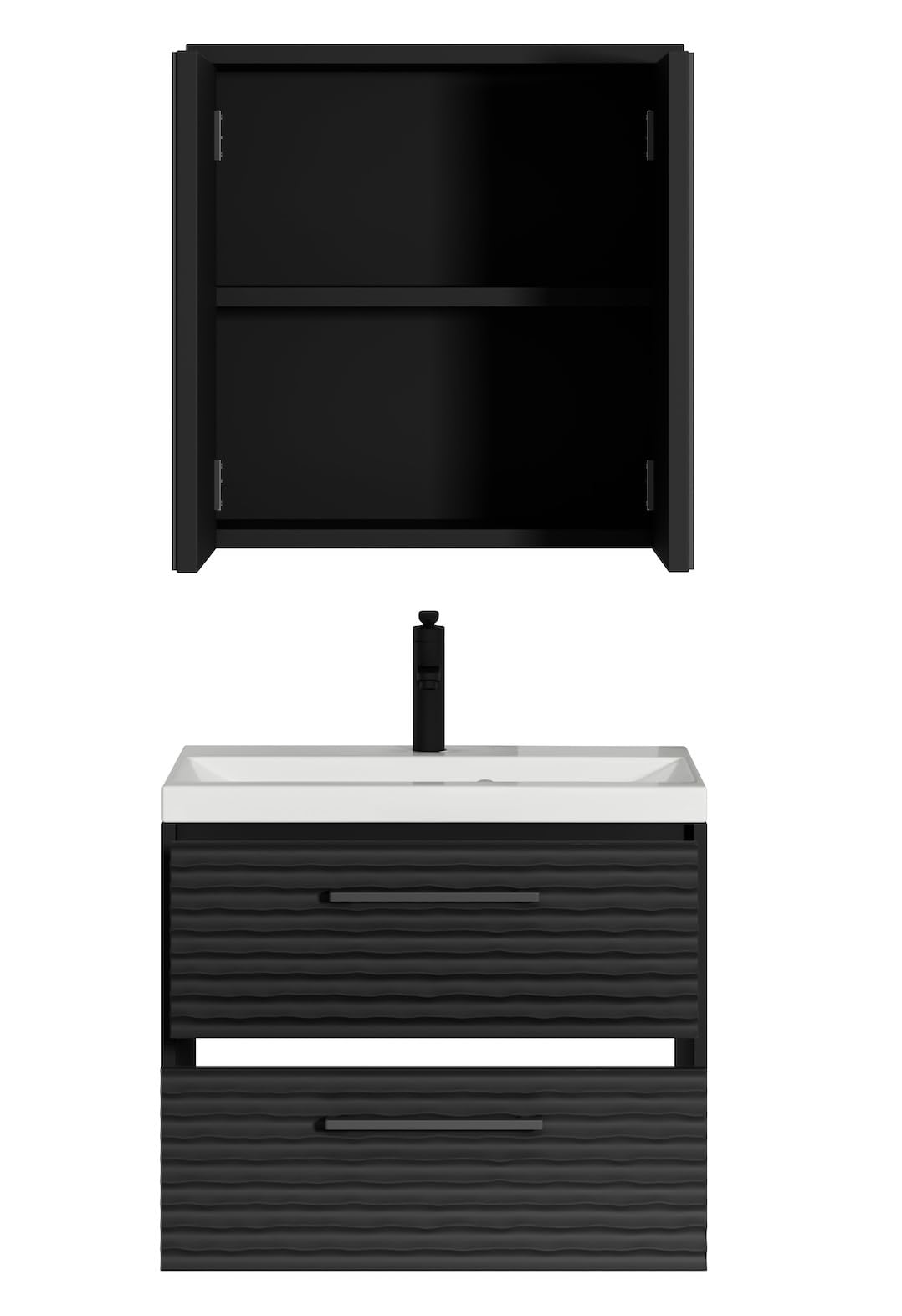 Badplaats Etna Ensemble complet de meubles de salle de bain avec lavabo et armoire à miroir - 60 x 35 cm - Noir mat