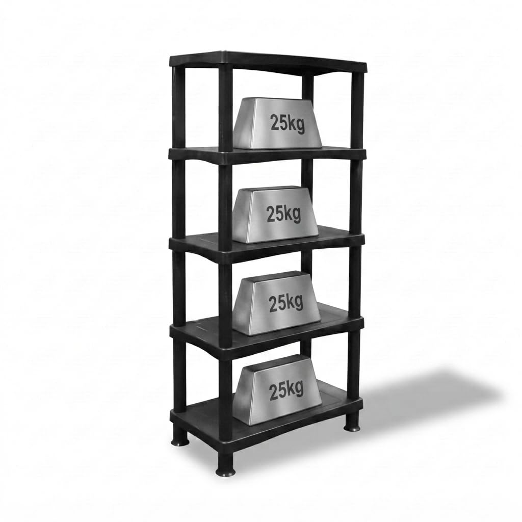 ZYORA Plastic Shelving Unit – Durable Storage Shelves for Garage Shelving, Shed Shelving, Shed Storage. Strong Racking Shelving and Garage Storage Shelf Unit, Ideal Shelving Units for Storage (5-Tier)