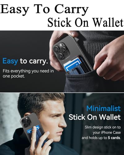Image of Phone Card Holder Wallet with Stand, Hold 6 Card for iPhone Andriod | Stretch fabric card holder stick on back of phone case. Built-in stand for hands-free viewing. Holds 6 credit /ID cards