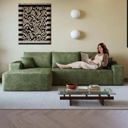 DHHU Canapé d'angle modulable sans ossature 270 cm, Velours côtelé, méridienne réversible L, accoudoirs relevables, compressé sans Montage, Assise Profonde, Salon, Chambre, Appartement