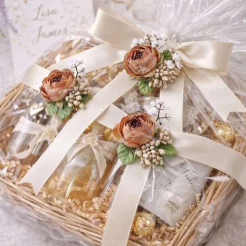 Image of SATYAM KRAFT 12 Pcs Handmade Artificial Small Peonies Flower Bunch for Hamper, Flower Brooch Hamper, Trousseau Packing, Decoration, Gifting, DIY Craft & Wedding (Brown Bunch)