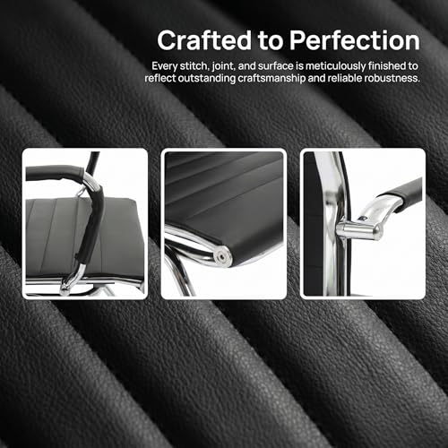 Image of HNY Leather Office Guest Chairs & Reception Chairs Set of 8, Modern Waiting Room Chairs with Arms, Desk Chair no Wheels with Sled Base for Waiting Room /Conference Room, Black