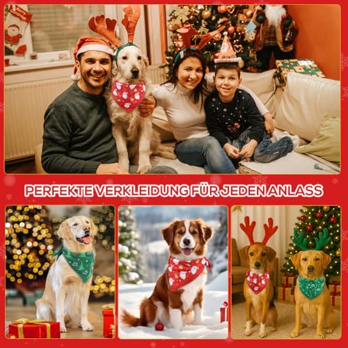 SZEE 2 Stück Hundehalstuch Weihnachten,Hunde Bandana-Festliches Halstuch für Hunde & Katzen mit Santa- und Tannenbaum-Motiv, Weiches Kopftücher Waschbarer Hundehalstücher, Ideale Haustiergeschenk, XL