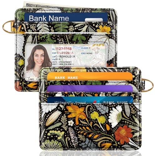 Image of Slim Minimalist Pocket Credit Card Holder Wallet Women | RFID Blocking Lightweight Thin Small Cute Card Cases, Dried Flowers