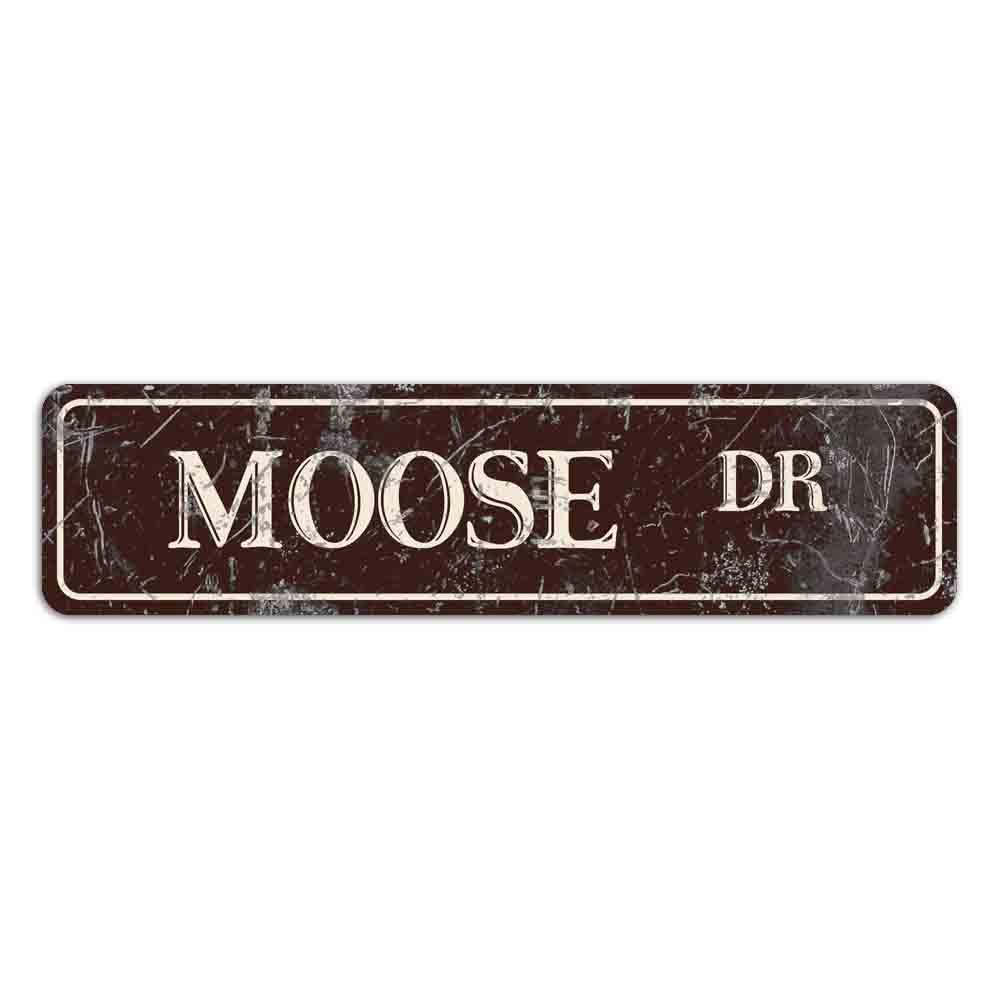 Peiyeety A004 Vintage Metal Tin Sign Decorative Wall Art Moose Dr Themed Street Sign, Rustic Style, Durable Waterproof Rustproof, For Home, Animal Decor, Cabin, Easy To Mount, 4X16 Inch