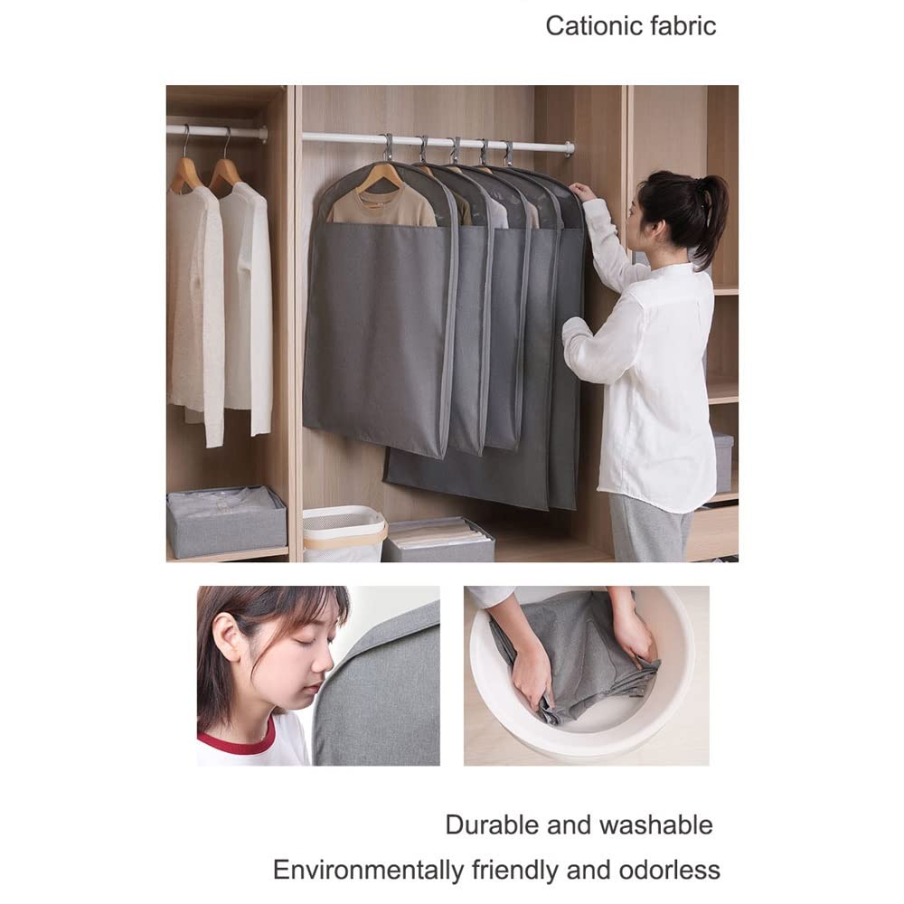BAtlam Funda para Ropa Bolsa para el Polvo Bolsa para Ropa Protector Abrigo Vestido Traje Funda para guardarropa Colgando Almacenamiento de Ropa (Color : Dark Grey, Size : 58x128cm) (Beige 58x88cm)