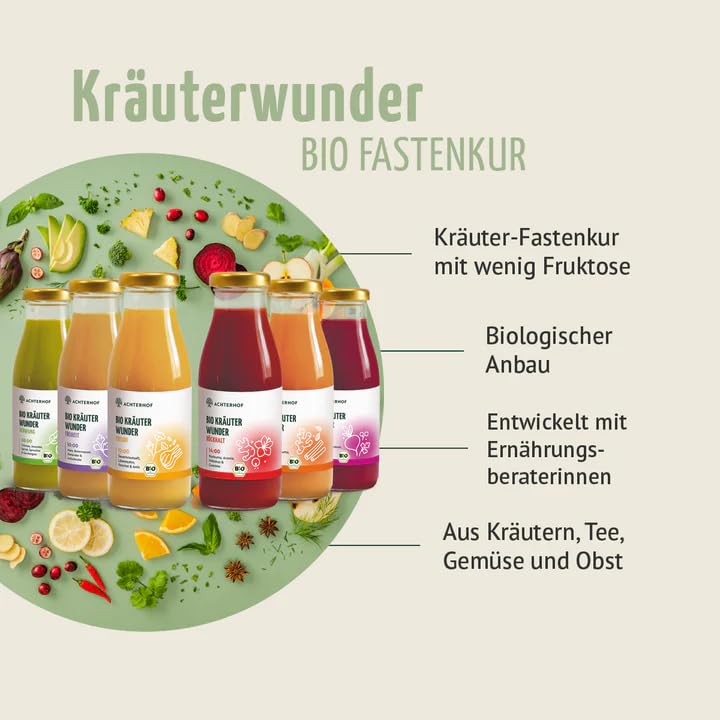 Kräuterwunder 5-Tages-Fastenkur Bio | 5x6 Flaschen | die erste Fastenkur auf Kräuterbasis | Bio Qualität | vom Achterhof
