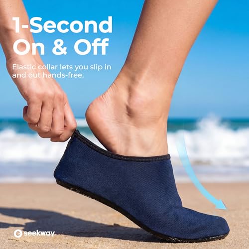 Image of SEEKWAY Water Shoes Quick-Dry Aqua Socks Barefoot Slip-on for Beach Pool Swim River Yoga Lake Surf Women Men Black SK001
