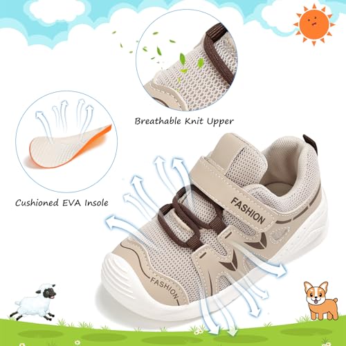 DEEKEY Toddler Shoes for Boys & Girls - First Walkers Non Slip Sneakers | Lightweight Breathable Barefoot Design for Preschool Running & Outdoor Play（Khaki ，Toddler 9）2