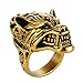 Blisfille Joyería Anillo Bisuteria Anillo Hombre Acero Inoxidable Anillo de Cabeza de Lobo Animal Anillos Hombre Oro Talla 25
