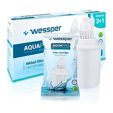 Wessper Alkaline Water Filter Cartridges - 4 pieces, white (compatible with Kinetic Water, PureAire, BUKO, Phox Water Jugs) Cover