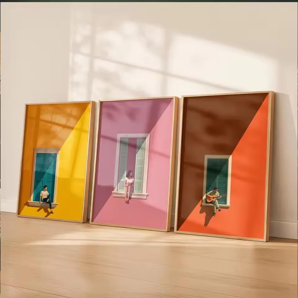 LIRHIQYGF Tríptico moderno para alféizar de ventana, lámina decorativa de pared, lienzo, póster, cuadro para sala de estar, dormitorio, decoración del hogar (30x45cmx3/marco)