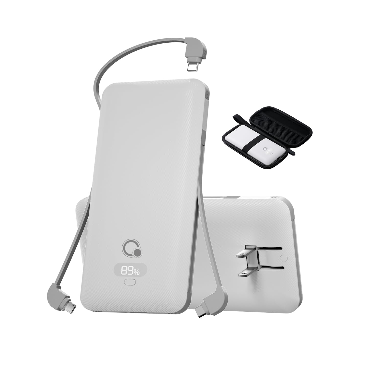 Brand Q 10000mAh Portable Charger with Built-in Cables and AC Wall Plug, USB C Fast Charging Power Bank with 3 Cords,5 Output External Battery Pack Compatible with iPhone,Tablet and All Smart Phones