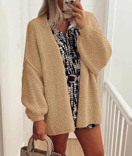 Image of PRETTYGARDEN Womens Oversized Cardigan Sweaters 2026 Fall Long Lantern Sleeve Knit Open Front Lightweight Sweater