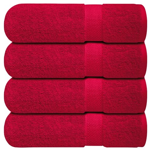 Infinitee Xclusives Lussuoso set di 4 asciugamani da bagno in 100% cotone filato ad anello (68,6 x 137,2 cm), morbidi, assorbenti e ad asciugatura rapida, per bagno, palestra, spa e hotel (bordeaux