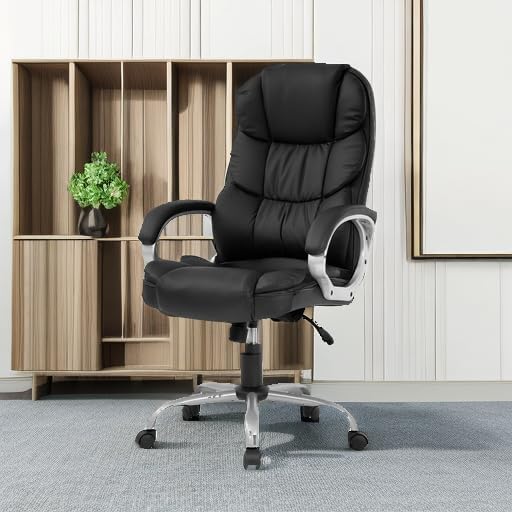 FDW Office Chair Computer High Back Adjustable Ergonomic Desk Chair Executive PU Leather Swivel Task Chair with Armrests Lumbar Support (Black) - Image 2