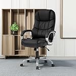FDW Office Chair Computer High Back Adjustable Ergonomic Desk Chair Executive PU Leather Swivel Task Chair with Armrests Lumbar Support (Black) - Image 2