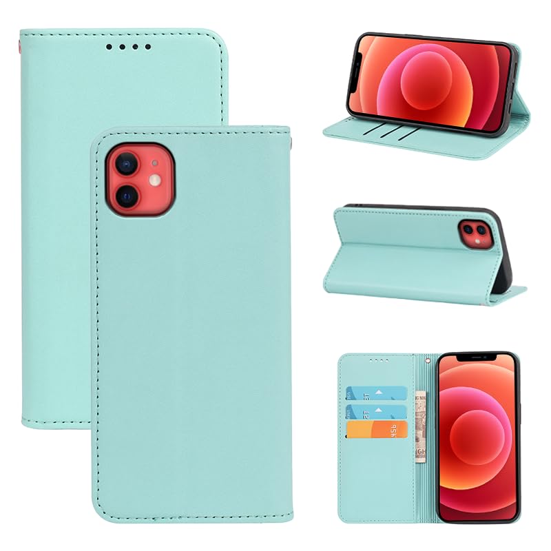 適用 iPhone 12 / iPhone 12 Pro 用 ケース 手帳型 iPhone 12 用 手帳型ケース カバー 手帳型 PUレザー カード収納 財布型 耐衝撃 ケース マグネット スタンド機能付き 5色(iPhone12 用 / iPhone12 Pro 用 ケース 手帳型) (ミントグリーン)