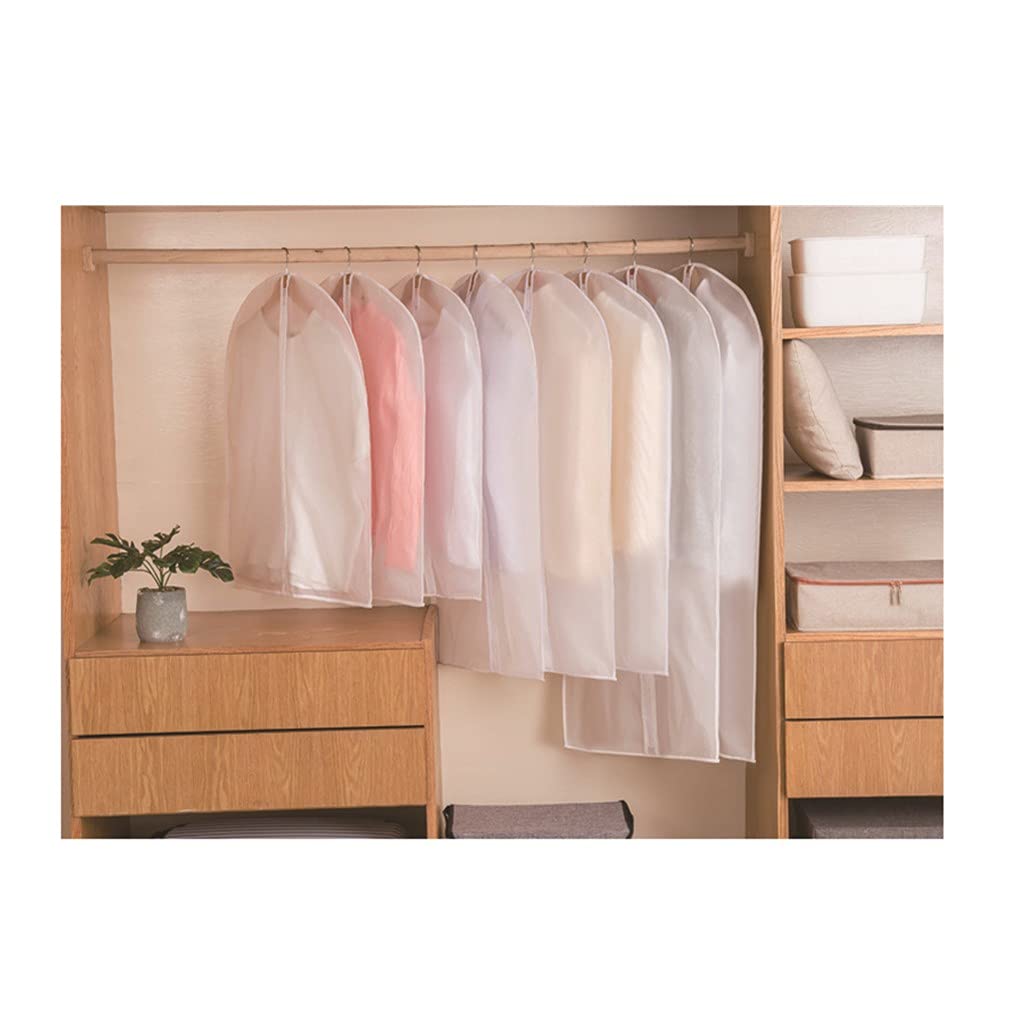 Meicynhoger Anti-Dust Plastic Garment Bags Covers for Hanging Clothes/ Travel, Waterproof Translucent Garment Cover with Zipper for Windbreaker/Middle Dress/Down Jacket/Trousers,48 inch Long,5 Pack