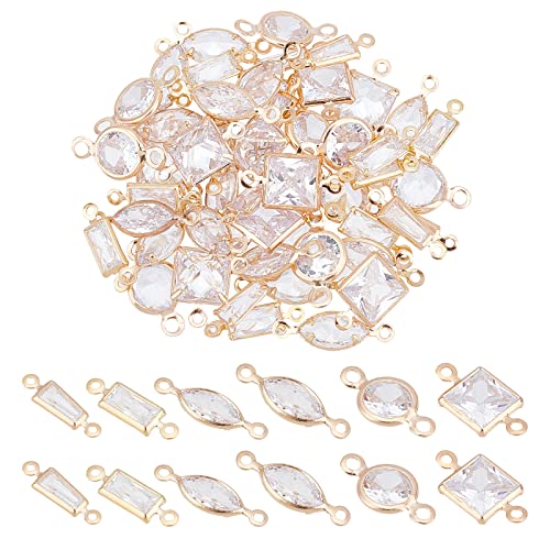 NBEADS 60 Pcs 6 Styles Brass Micro Pave Clear Cubic Zirconia Links