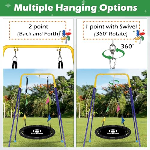 Image of HeyZoo Saucer Swing, 40 Inch Swing Sets for Backyard and Outdoor Playground, 900lbs Weight Capacity, with 360 Degree Swivel, Gifts for Kids, Black