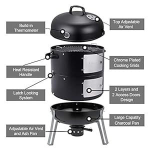 20.5 Inch Vertical Charcoal Smoker and Grill Combo, Heavy-Duty BBQ Smokers for Outdoor Cooking Camping 205 Inch Vertical Charcoal Smoker and Grill Combo Heavy Duty BBQ Smokers for Outdoor Cooking Camping