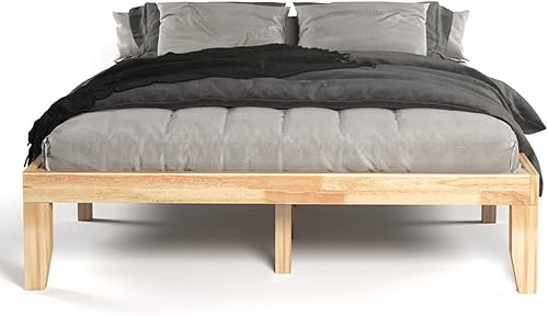 Miniatura 7 de KOTEK Base de cama de plataforma de madera maciza de 14 pulgadas, base de colchón con soporte de listones de madera, base de cama de madera de goma,