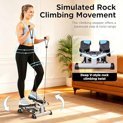 Image of Efitment Mini Stepper for Exercise at Home, Twist Stair Stepper with Resistance Bands, LCD Monitor, Compact Cardio Step Machine for Full Body Workout