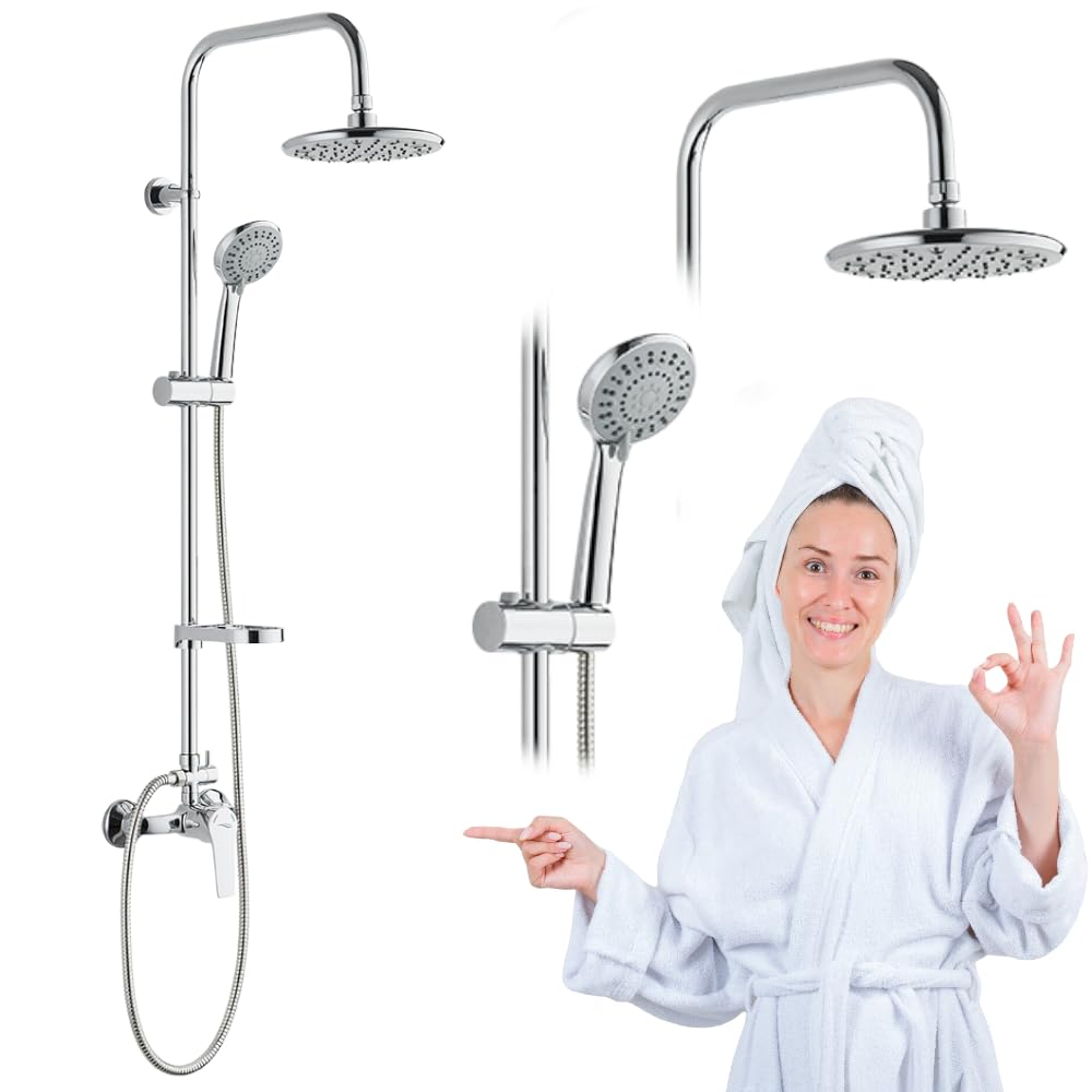Chromowany zestaw prysznicowy z słuchawką prysznicową i deszczownicą – montaż ścienny, elegancja do każdej łazienki