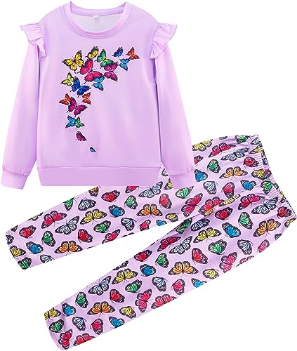 Image of Little Girls Outfits 2 Piece Toddler Long Sleeve Sweatshirt Leggings Pants Fall Winter Clothing Set 2-10 Years
