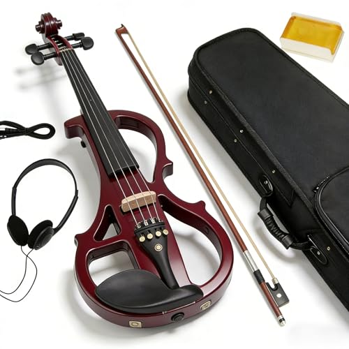 Metallic Red Peach Heart Varnish Silent Electric Solid Wood Violin - 4/4 Full Size...