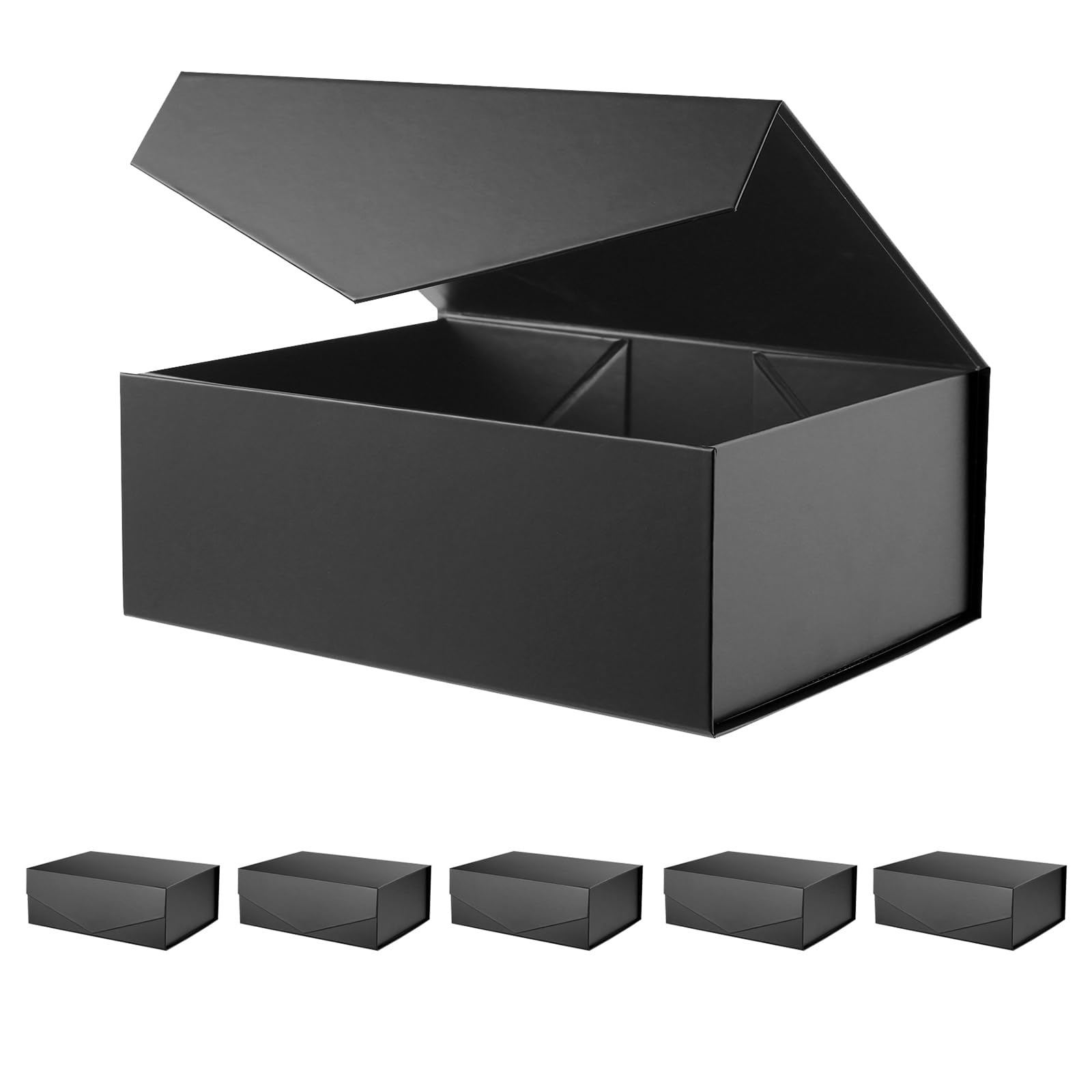 BLK&WH 6 scatole regalo da 26 x 19 x 9,7 cm, scatole regalo con coperchio, scatole regalo nere, scatole da toeletta, scatole regalo pieghevoli con coperchio magnetico (nero opaco)
