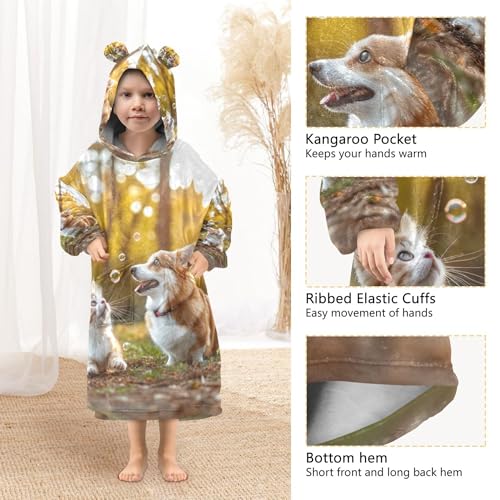 Tabby Cat Jumping Wearable Blanket for Kids Teens Girls Pullover Animal Toddler Boys Oversized Hoodie Sweatshirt4